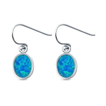 Drop Dangle Oval Shape Earrings Lab Created Blue Opal 925 Sterling Silver(10mm)